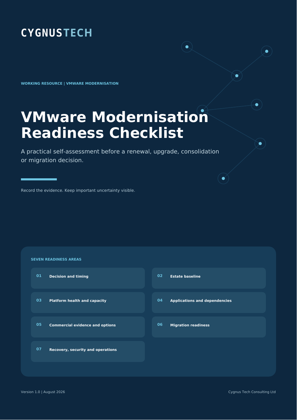 Cover of the Cygnus VMware Modernisation Readiness Checklist